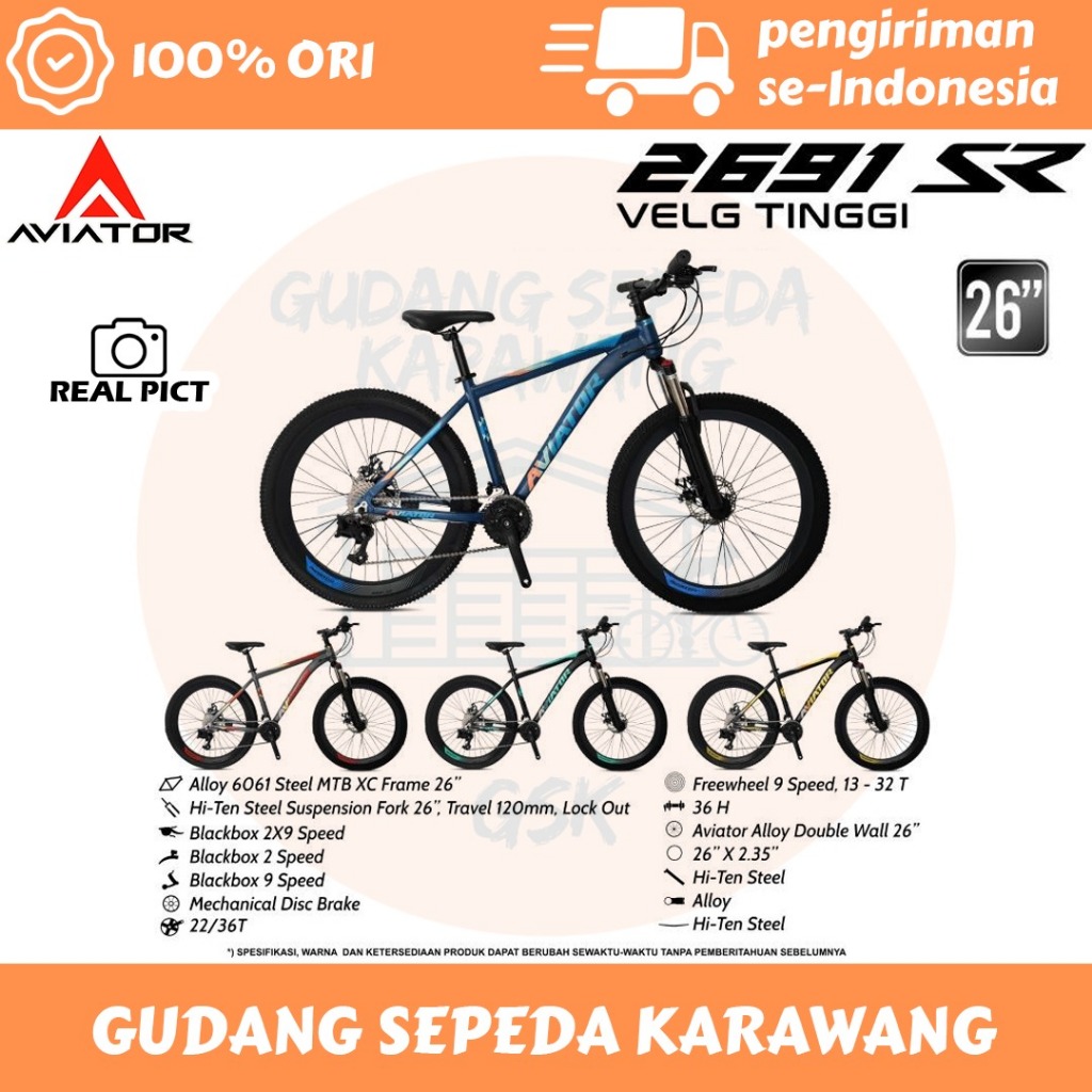 SEPEDA GUNUNG MTB 26 AVIATOR MTB VELG TINGGI 2691 SR VT