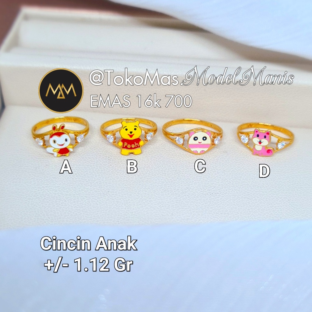 Cincin anak karakter emas kuning 700 kadar 16k