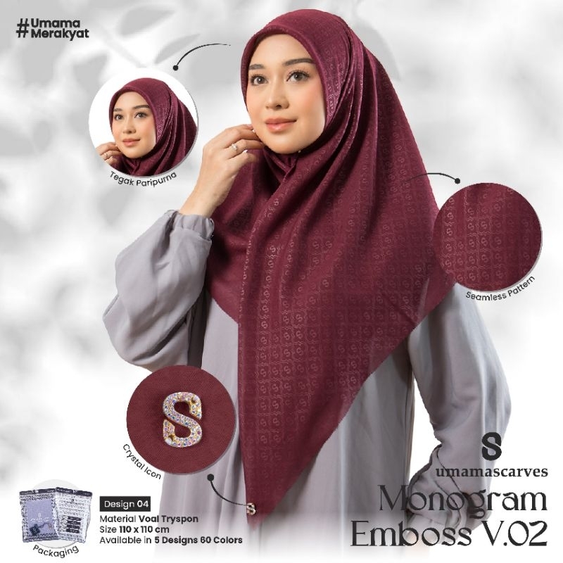 UMAMA SCARVES MONOGRAM EMBOS TERBARU /BUCKLE SCARVES MONOGRAM SERIES/ REPLIKA BUTTON SCARVES