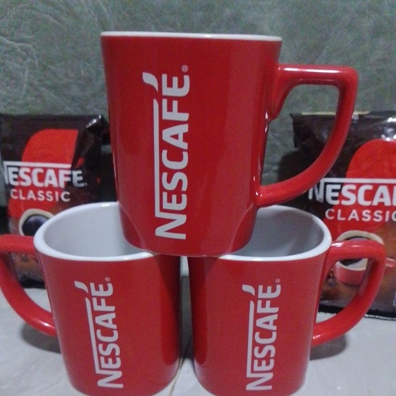 Mug Nescafe classic merah porselen Cangkir kopi unik