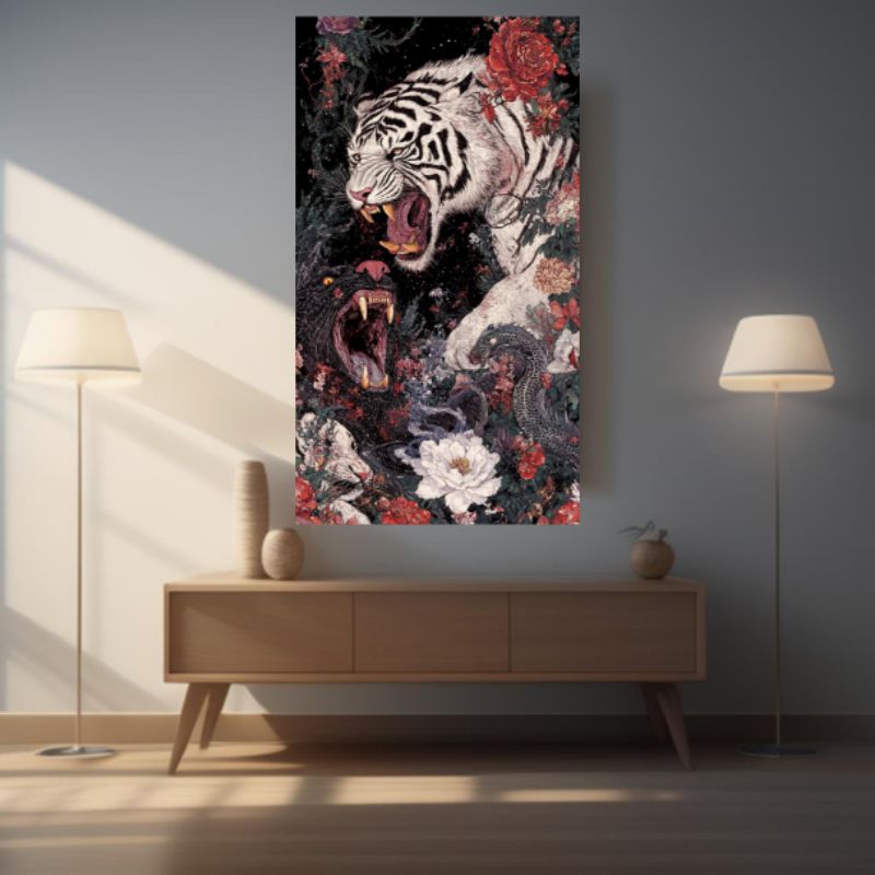 cetak poster Hiasan Dinding Macan Harimau putih dan macan kumbang Dekorasi rumah ruangan Tamu kamar
