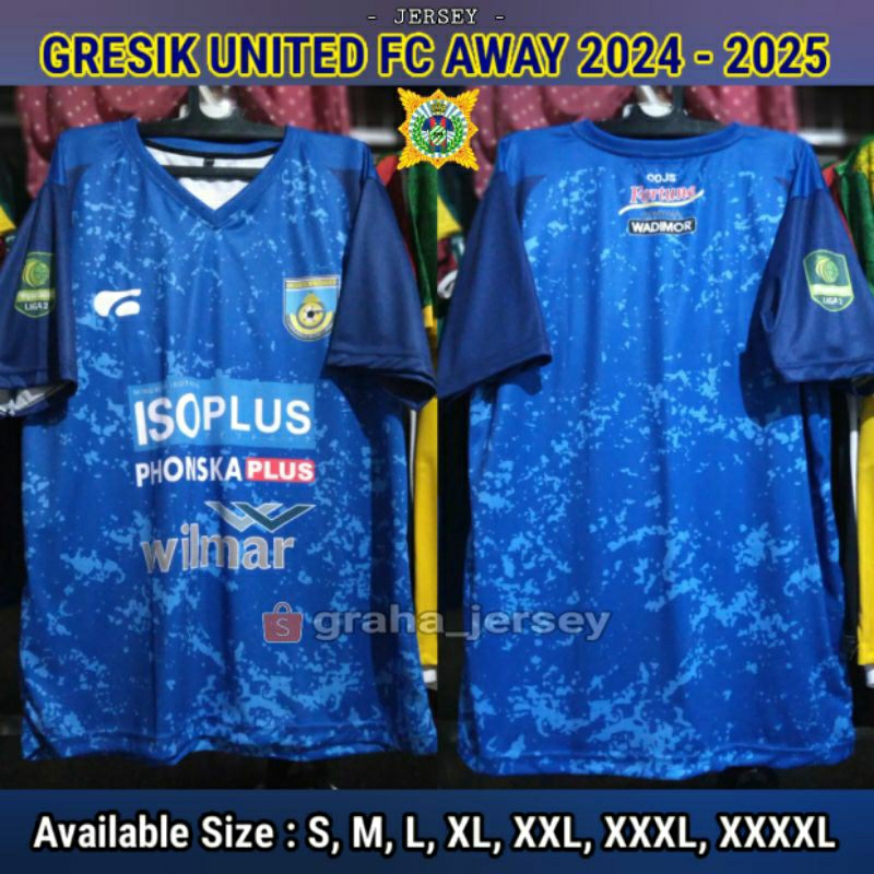 Jersey GRESIK UNITED FC Away 2024 - 2025 Liga 2 Pegadaian BIRU Printing Terbaru Lokal