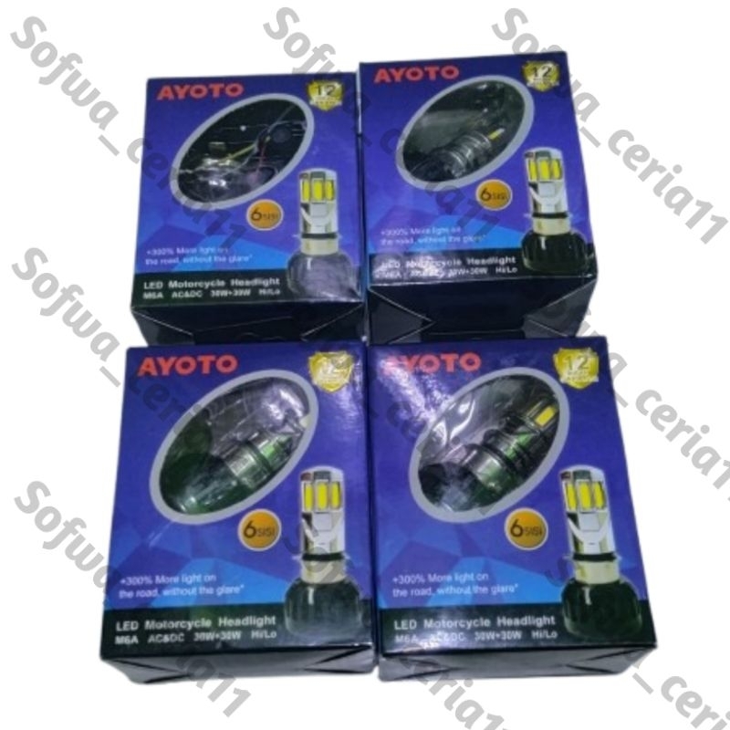 LAMPU LED AYOTO M6A socket H6/H4 arus AC DC Watt 30+30