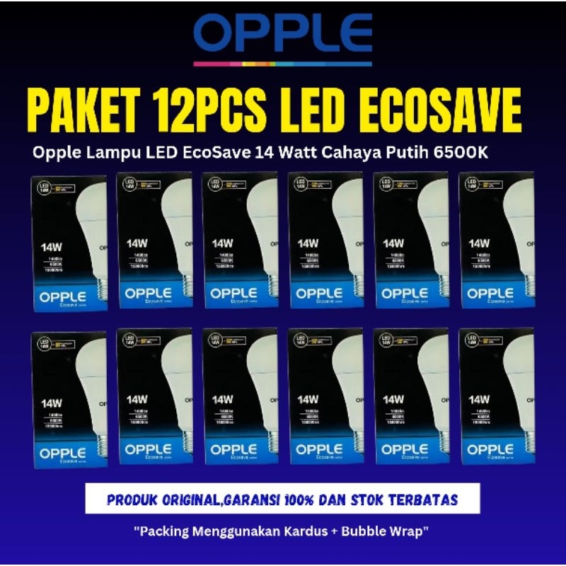 Lampu Led Opple 14Watt Cahaya Putih 6500k Isi 12Pcs