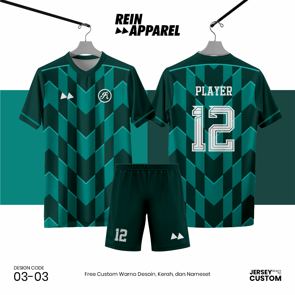 Jersey Bola Futsal Full Printing Kostum Nama/Nomor/Logo - 0303 Hijau Tosca