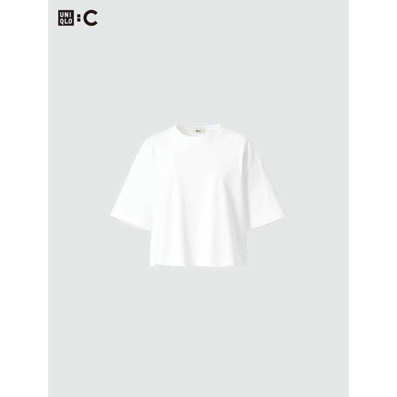 Kaos Uniqlo :C Cotton Oversized Cropped Short Sleeve CropTop T-Shirt