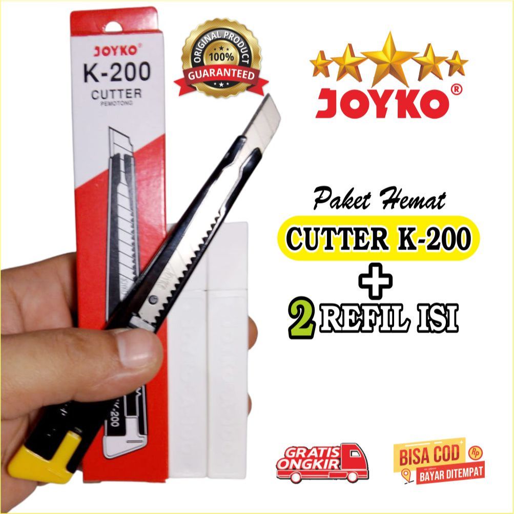 

ORIGINAL PAKET CUTTER + 2 pak REFIL ISI JOYKO CUTTER JOYKO K-200 CUTTER KECIL