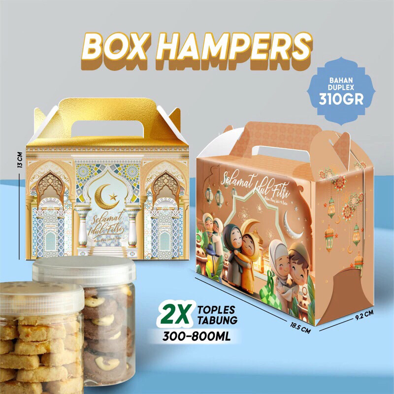 

BOX HAMPERS LEBARAN | GABLE BOX IDUL FITRI | GABLE BOX TOPLES TABUNG | BOX PARCEL IDUL FITRI