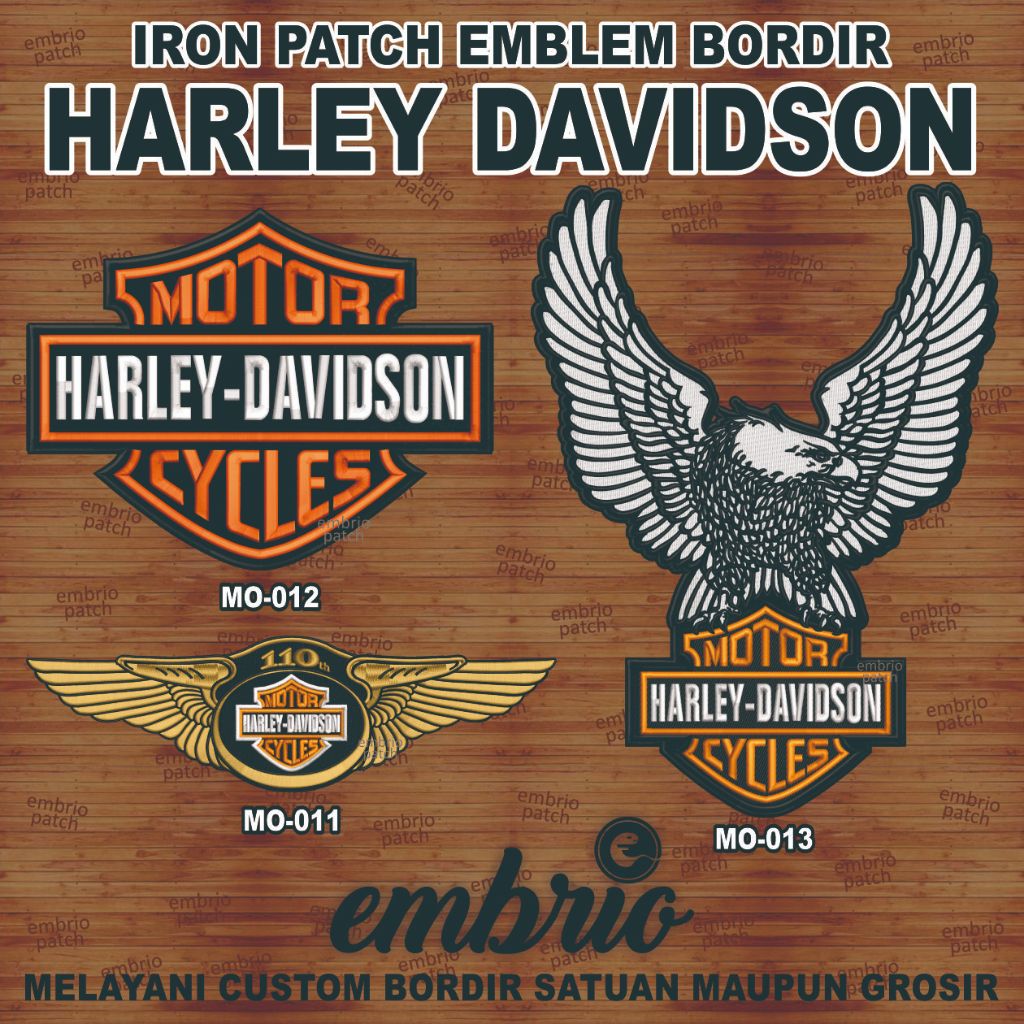 Emblem Bordir Logo HARLEY DAVIDSON Patch Punggung Jaket HD Motor Harley Davidson Cycles Back Patches