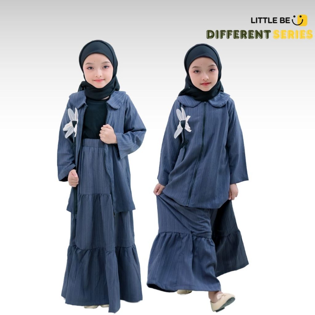 Little Be - Different Series, 2in1 Fashion Gamis Anak, 2 Gaya dalam 1 Outfit, Shimmer Crush, Navy