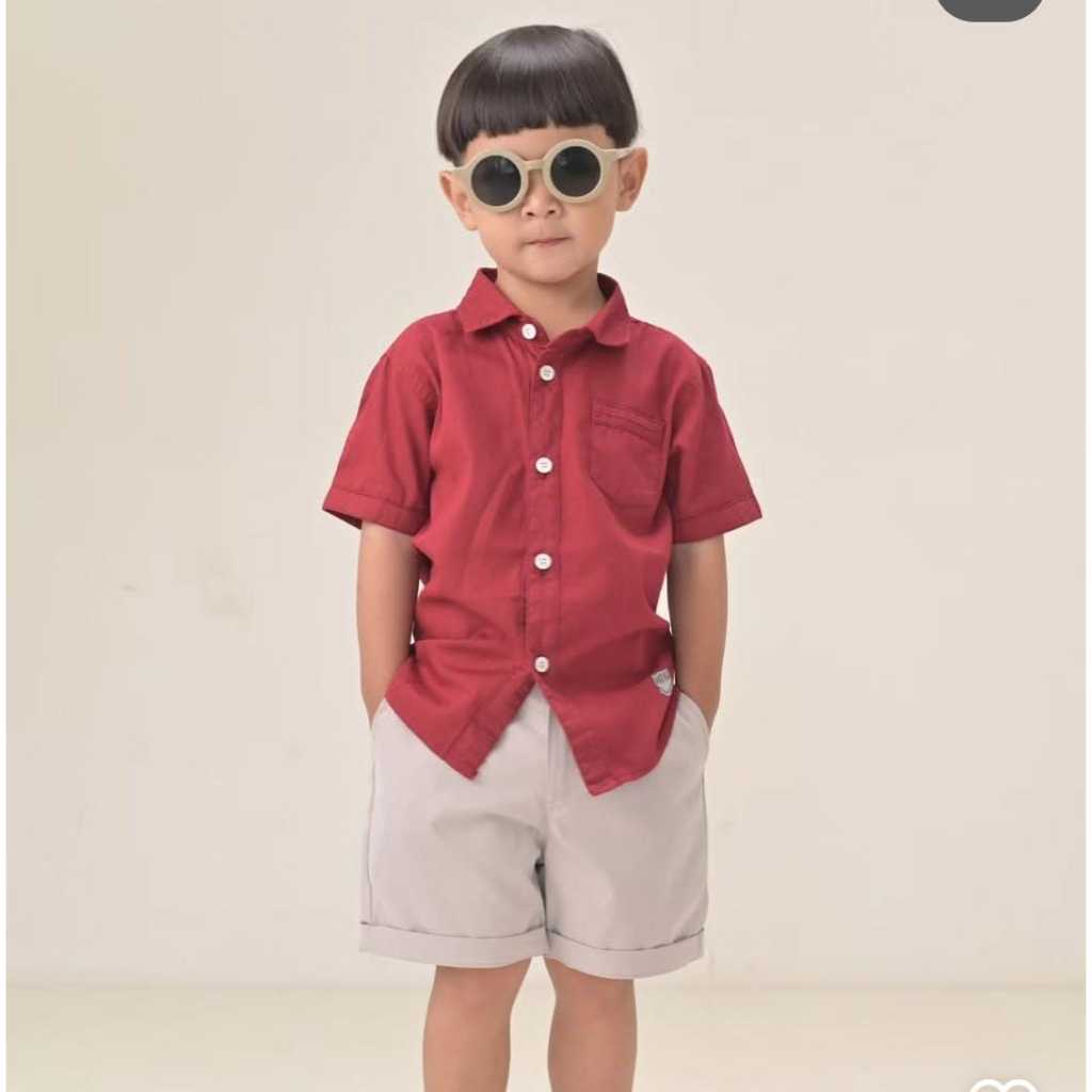 Kemaja anak warna burgundy bahan sigaret