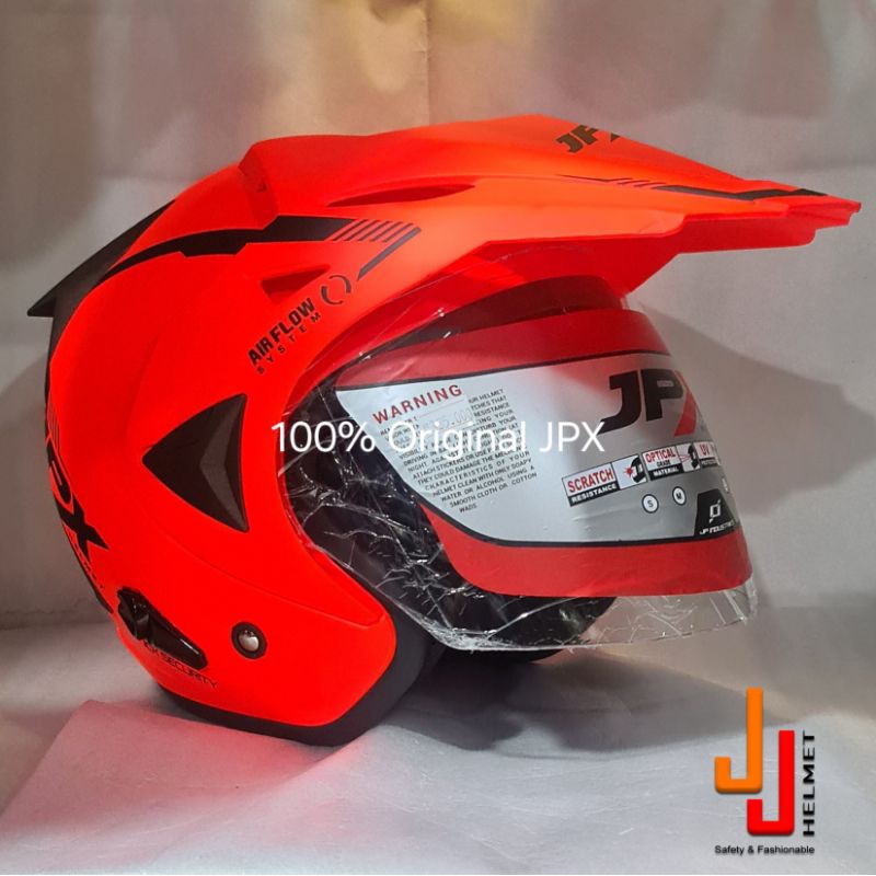 Helm JPX Supermoto Solid / Polos (Warna Flo) (2 / Double Visor) (Anti Theft) (100% Original JPX)