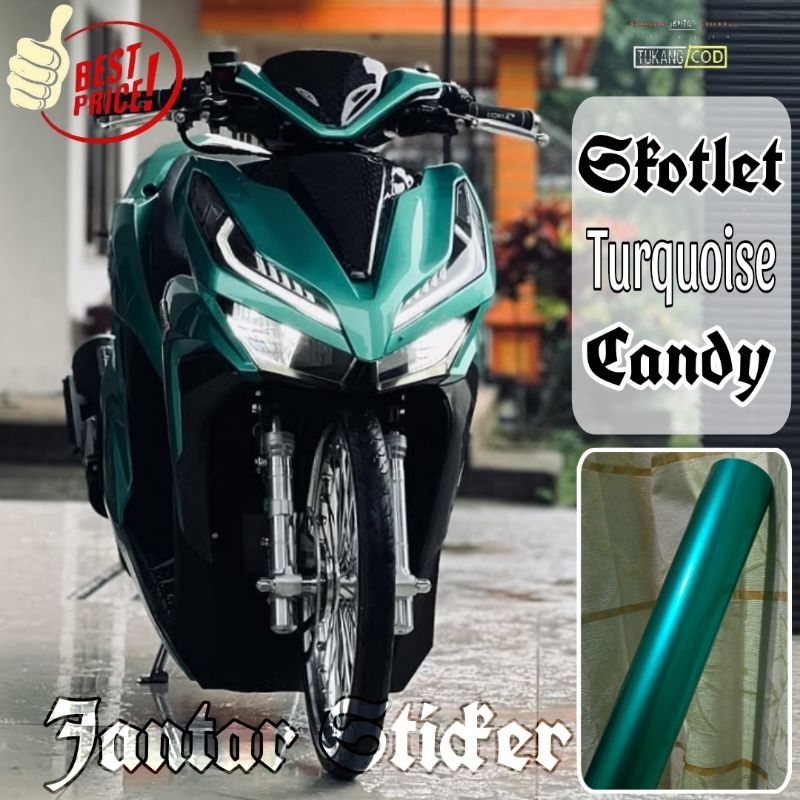 Sticker Scotlite Hijau Tosca Candy Lebar 50 cm Kualitas Premium Skotlet Hijau Tosca Skotlet Motor Hi