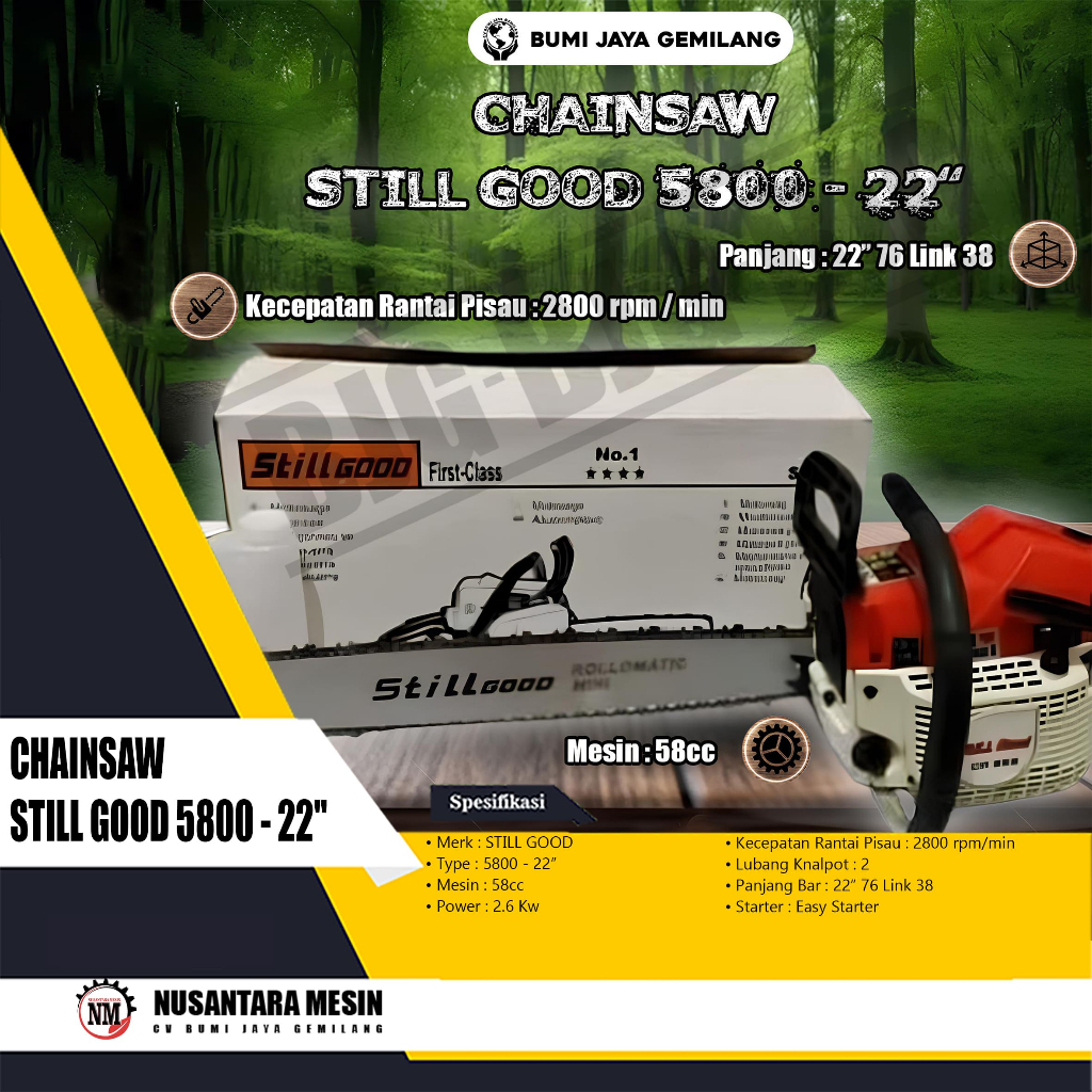 MESIN GERGAJI KAYU / CHAINSAW STILL GOOD 5800 - 22 INCH BAR