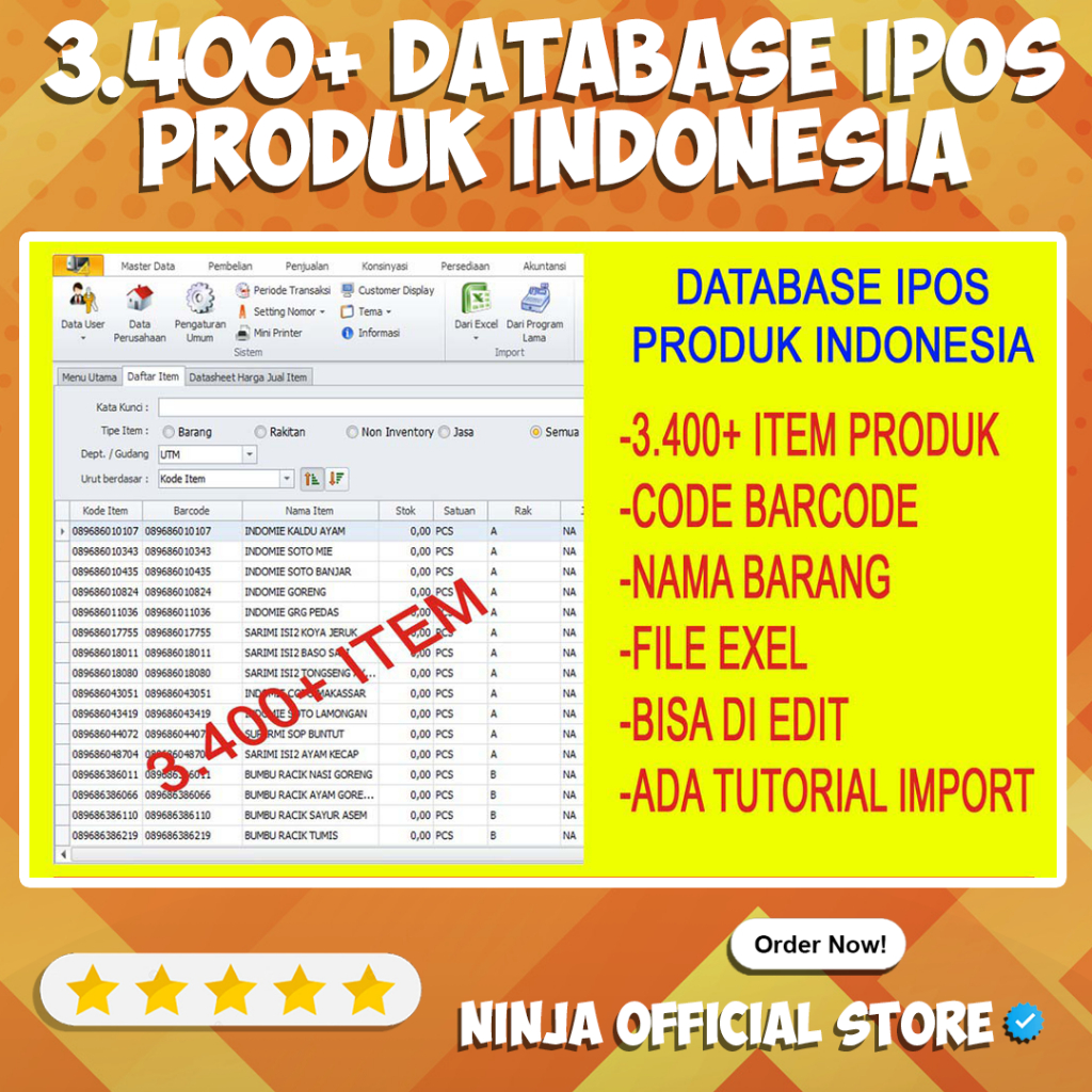 Paket 3400 Import Item IPOS 4 Database Produk Barcode Indonesia Program Kasir Toko POS