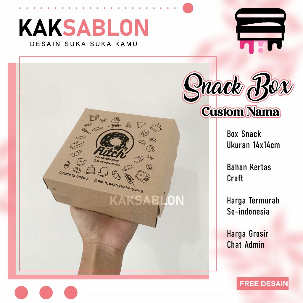 

R6 Kotak Kraft l Dus Snack l Dus Kue l Snack Box l Bahan Craft Tebal l Free Sablon
