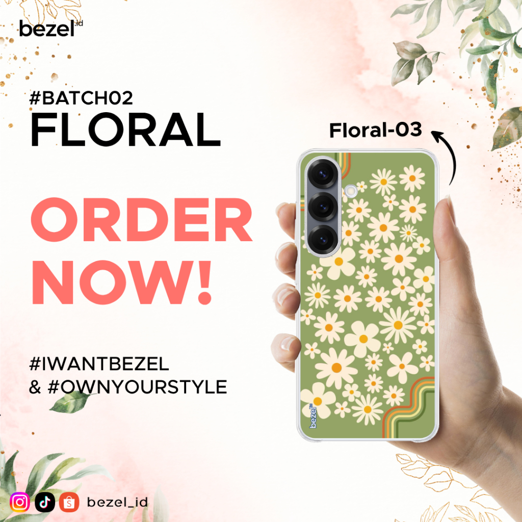 Bezel Premium Case Floral #3 Semua Type HP Kekinian For Samsung
