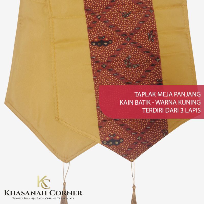 Taplak Meja Panjang Runner Table Cloth Cover Persegi Kain Batik Lurik Tenun Katun Warna Kuning Krem 