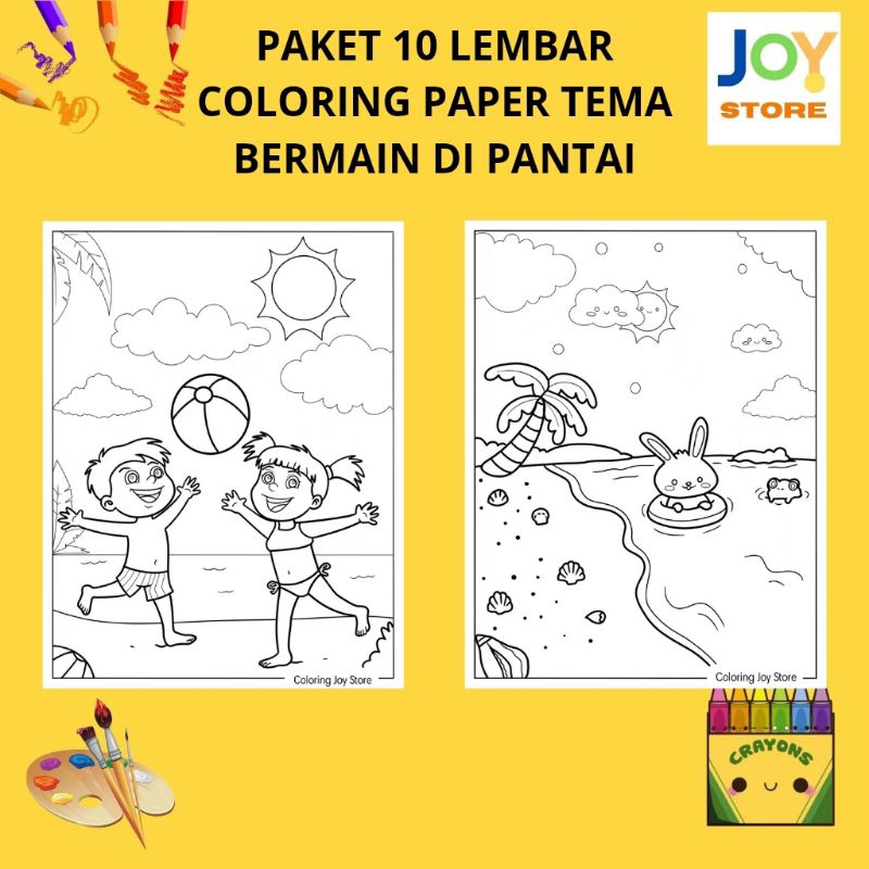 

PAKET 10 Lembar Kertas Gambar Mewarnai Tema Bermain di Pantai / Beach Moment Ukuran A4 150 gsm - Coloring Paper 005