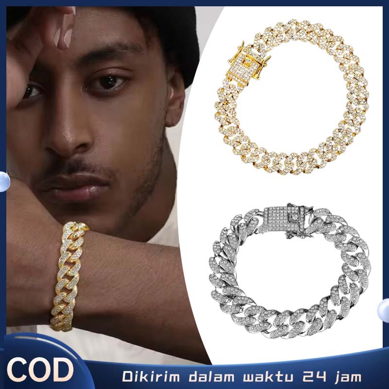 20cm Gelang Kuba Pria Gelang Wanita Berlian Pria Gelang Kuba Gelang Keren Pria Bahan Paduan Gaya Hip