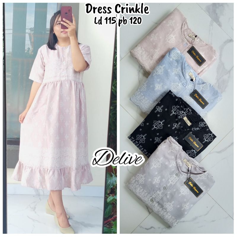 Dress Crinkle motif etnik//Dress crinkle lengan pendek//homey dress crinkle