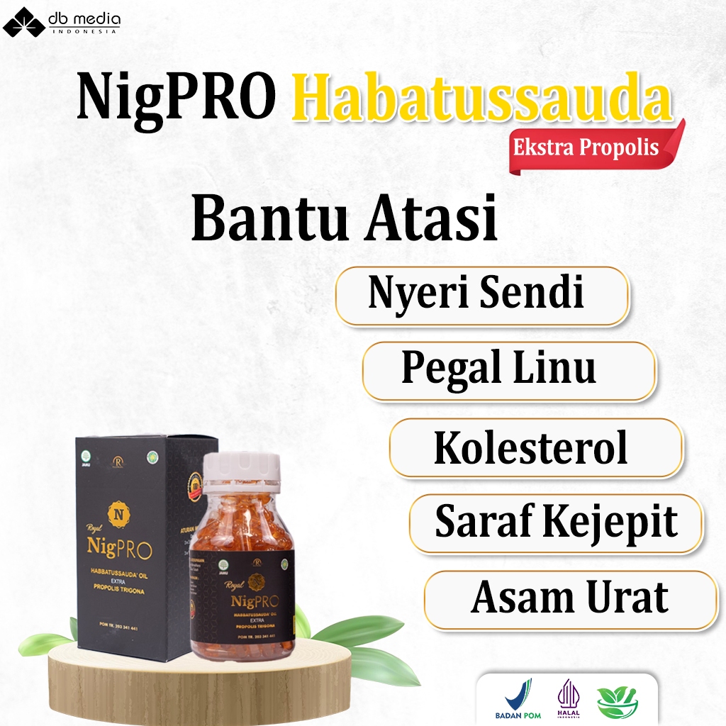 ROYAL NIGPRO Habbatussauda Oil Extra Propolis Trigona Herbal Nyeri Sendi Asam urat - Isi 100 Kapsul