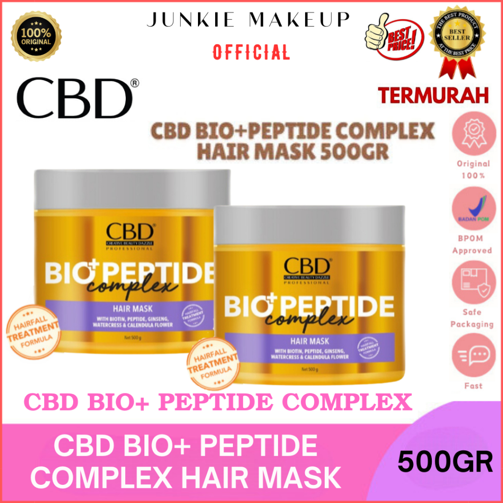𝗝𝗨𝗡𝗞𝗜𝗘 𝗠𝗔𝗞𝗘𝗨𝗣 - Hair Mask Cbd Creambath Rambut Rontok - CBD BIO+PEPTIDE COMPLEX HAIR MASK 500ml