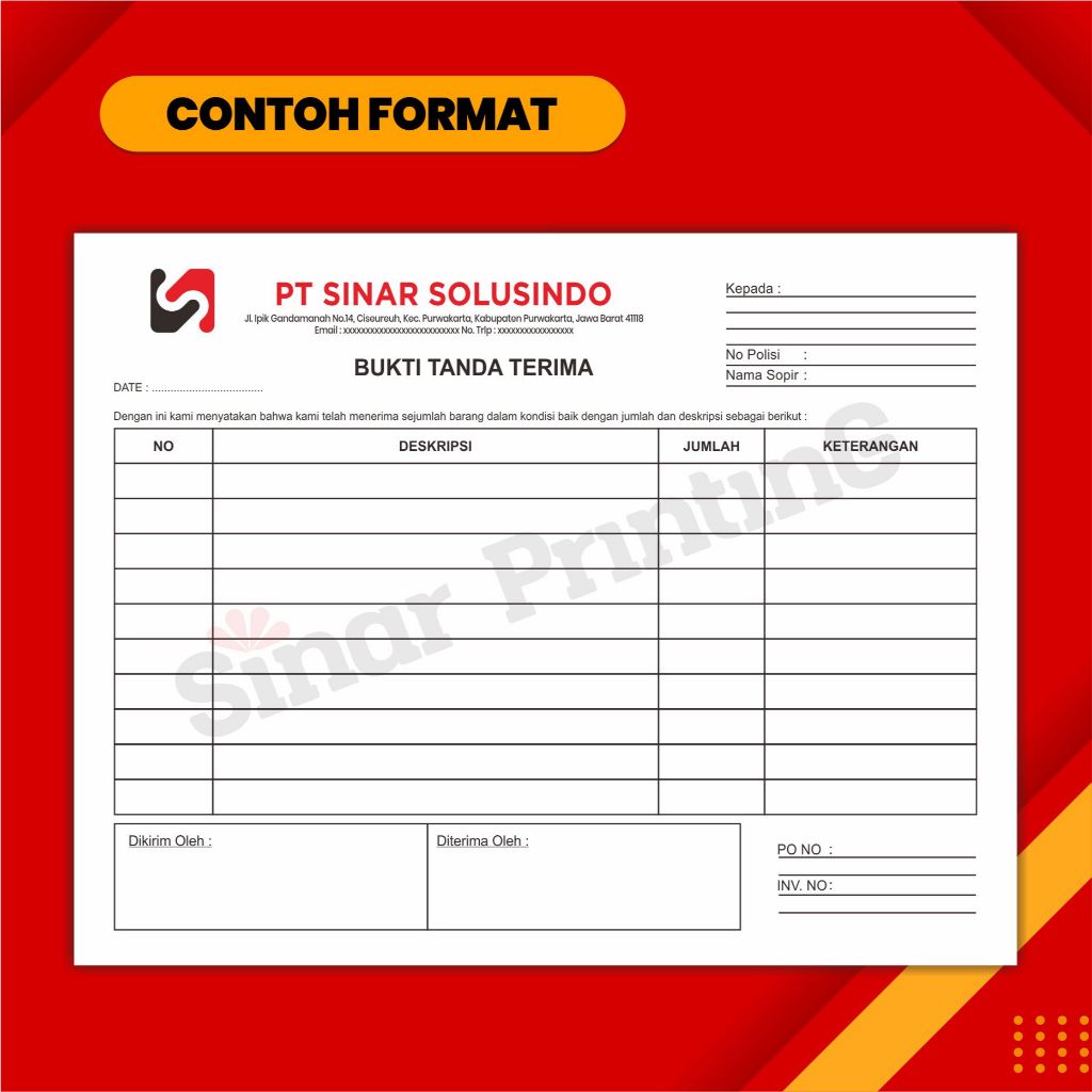 

HJK Tanda Terima Barang Custom 1 Ply 2 Ply 3 Ply Satuan 1/2 Folio Isi 100 Dan 150