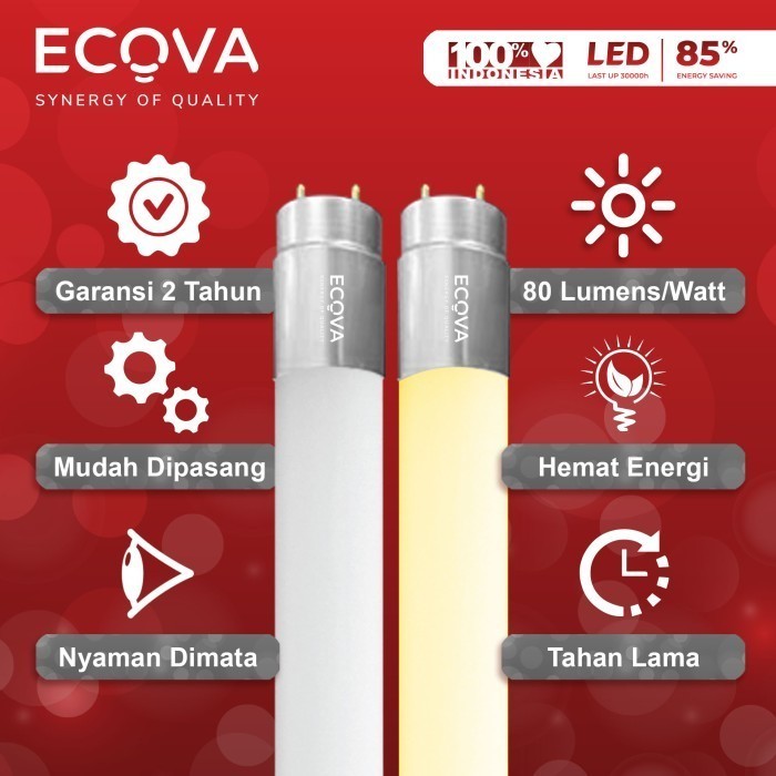 ECOVA LAMPU LED TL NEON T8 18W 120CM Ecova TL Tube T8 18Watt 18 W WATT 1200MM 2SISI ECOVA KAP TL NEO