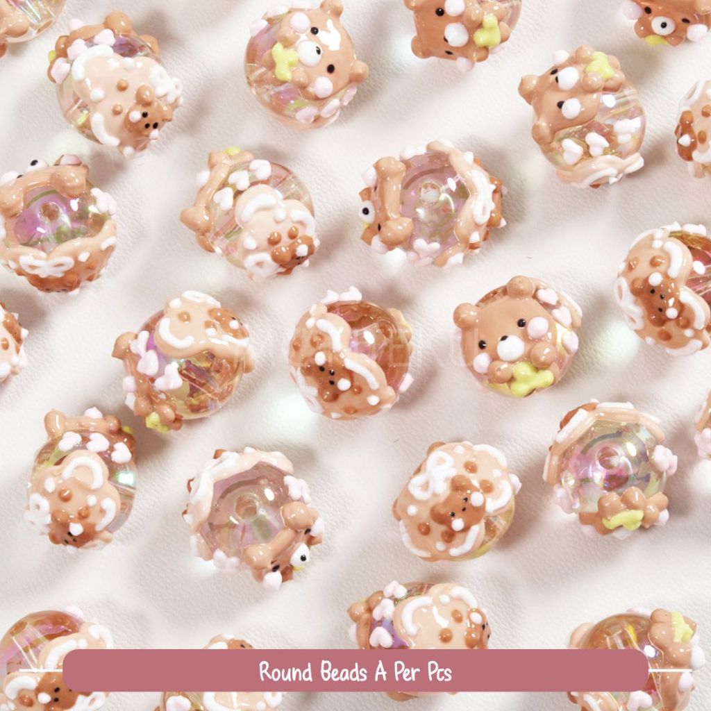 Per Pcs Manik Monte Round Pastel Beads Full Painting Cute Pastel Manik Lukis Painted Import Bahan DI
