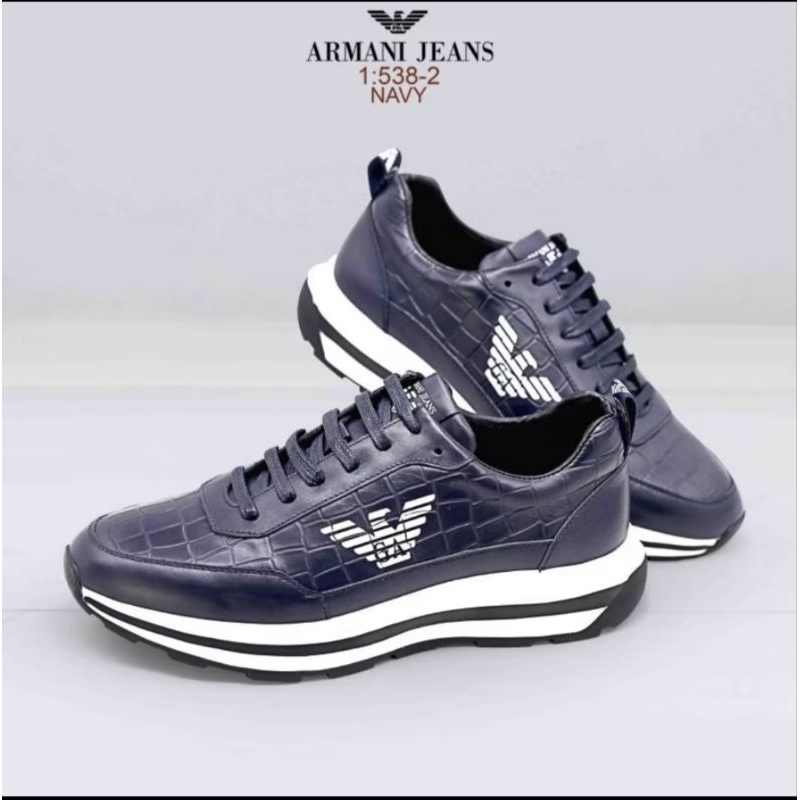 READY STOK SEPATU KULIT EMPORIO ARMANI MAN BLACK AND NAVY