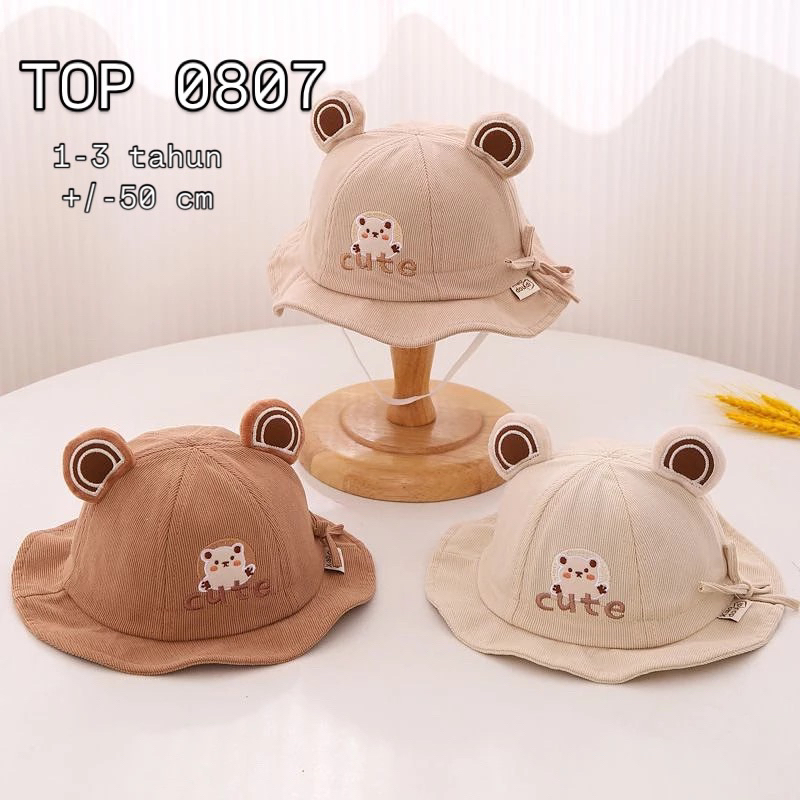 TOP 0807 - TOPI BUKET IMPORT ANAK 1-3 TAHUN CORDURAY RUFFLE CUTE BEAR