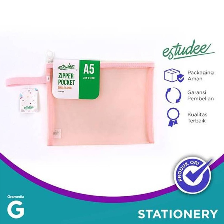 

Estudee Zipper Pocket Single Layer A5 Soft Pink Eszp5121