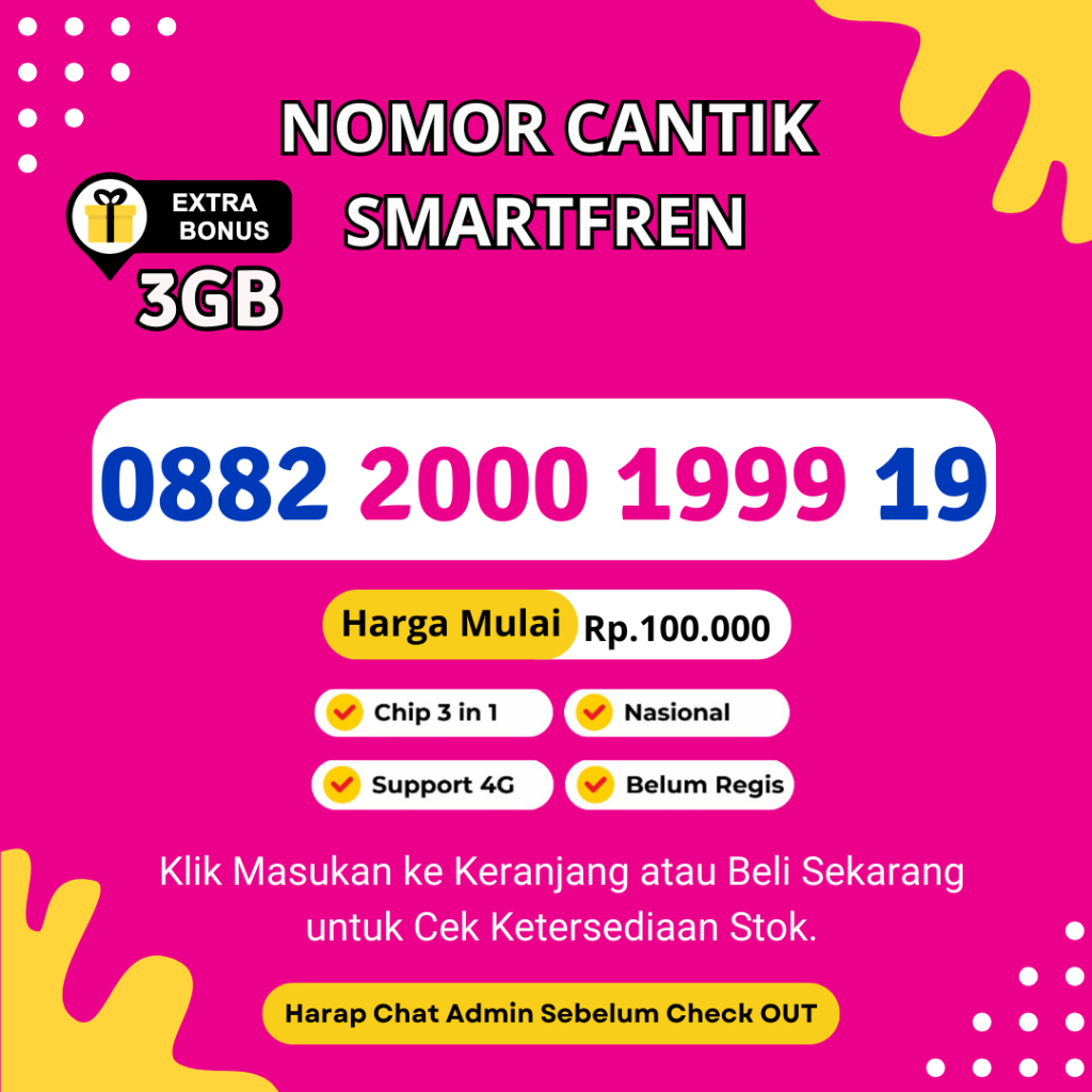 Nomor Cantik  Smartfren Seri Double Tahun BONUS KUOTA 3GB