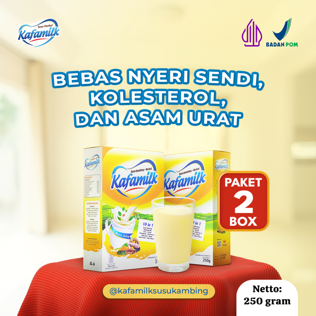 

KAFAMILK - 2 box,- Susu Kambing Herbal atasi nyeri sendi , nyeri tulang dan gejala asam urat