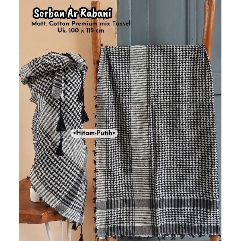 Sorban Palestina Motif Kotak-kotak Hitam Putih / Sorban Arafat / Sorban Ar Rabani / Sorban Erdafa