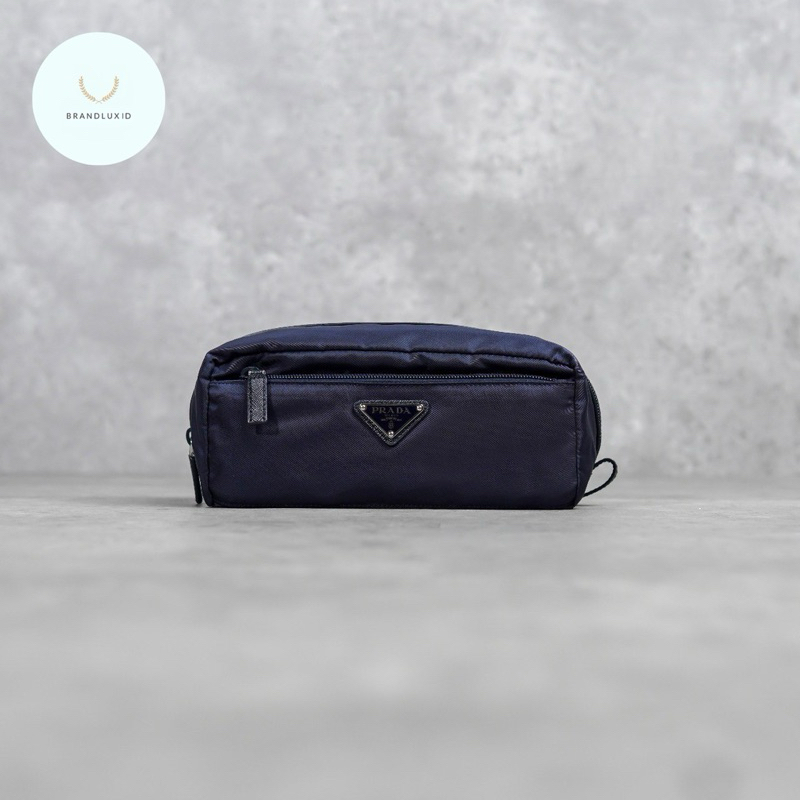 Prada Triangle Nylon Multi Zip Pouch in Navy