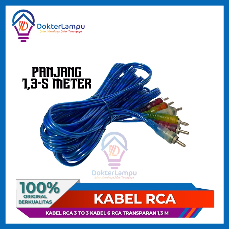 KABEL 3 RCA TO 3 RCA TRANSPARANT KABEL 6 RCA 1.3 M