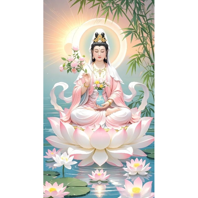 Cetak Poster Dewi Kwan Im Bunga Teratai dekorasi rumah ruangan Tamu