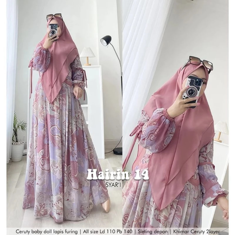HAIRIN 14 LD110 & LD120 | GAMIS SET HIJAB KHIMAR CERUTY 2 LAYER CERUTY BABYDOLL