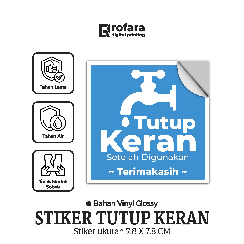 

Stiker Tutup Keran | Stiker Hemat Air | Bahan Vinyl | Ukuran 7,8 x 7,8 CM
