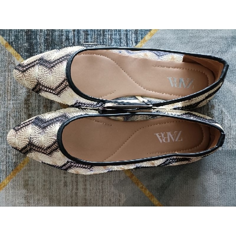 Sepatu flat shoes zara mesh cream