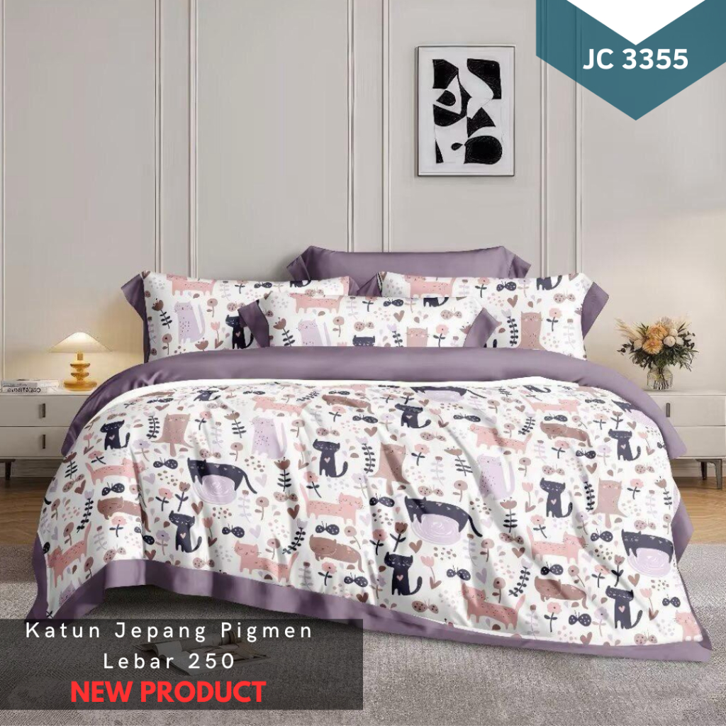 Sprei Katun Jepang Pigment Print Motif Anak Kucing Cats Sea Fish Under The Sea Queen King Single Spr