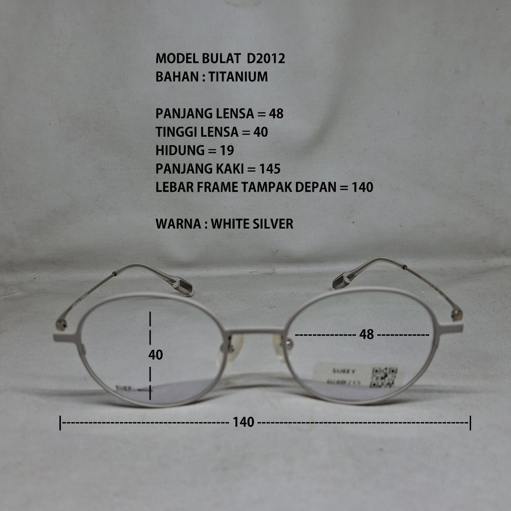 FRAME KACAMATA BULAT D2012 TITANIUM MUKA SEDANG / BESAR
