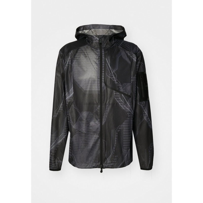 JACKET PRIA - HUGO BOSS ACTIVE LAMINATED MESH HOODIE PRINT BLACK ORIGINAL AUTHENTIC