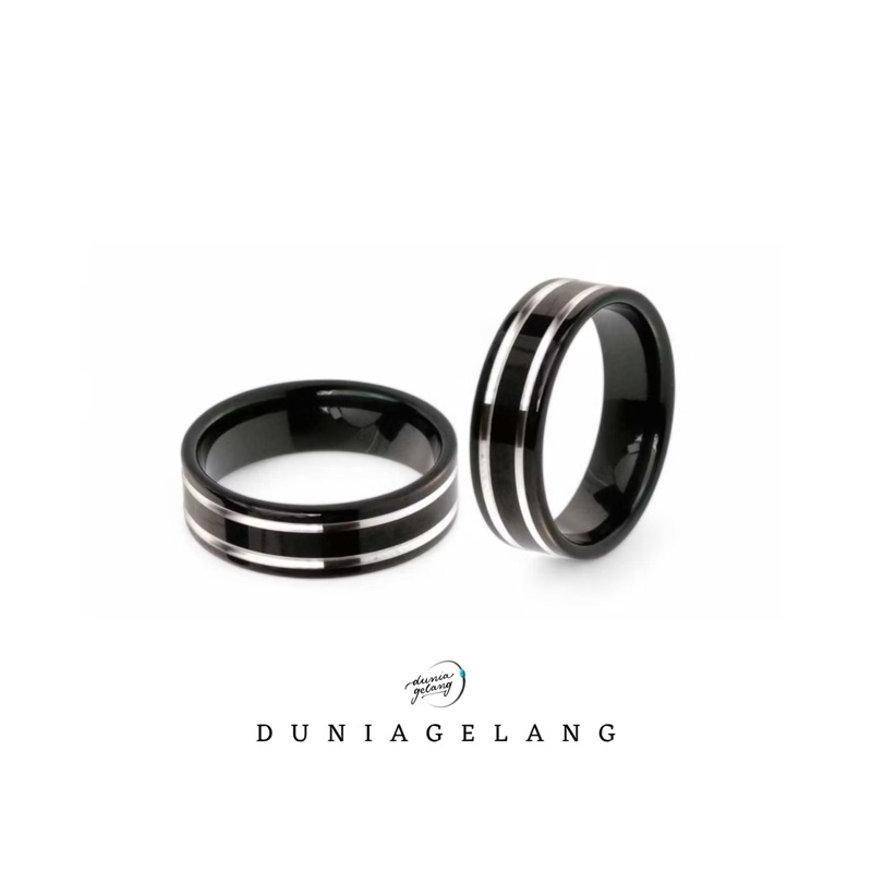 Cincin Hitam List Silver Cincin Pria Hitam
