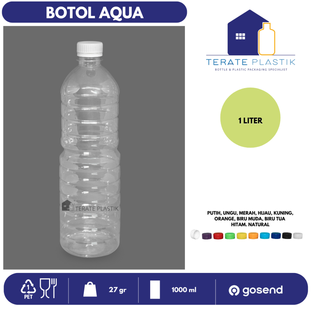 Per 20 pcs, Botol PET Aqua 200ml, 600ml, 1L | Terate Plastik
