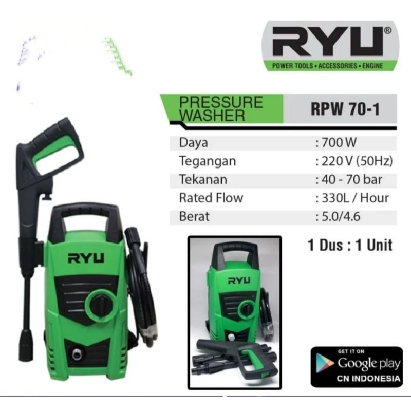 RYU Mesin Jet Cleaner RPW 70-1 mesin semprot cuci mobil motor