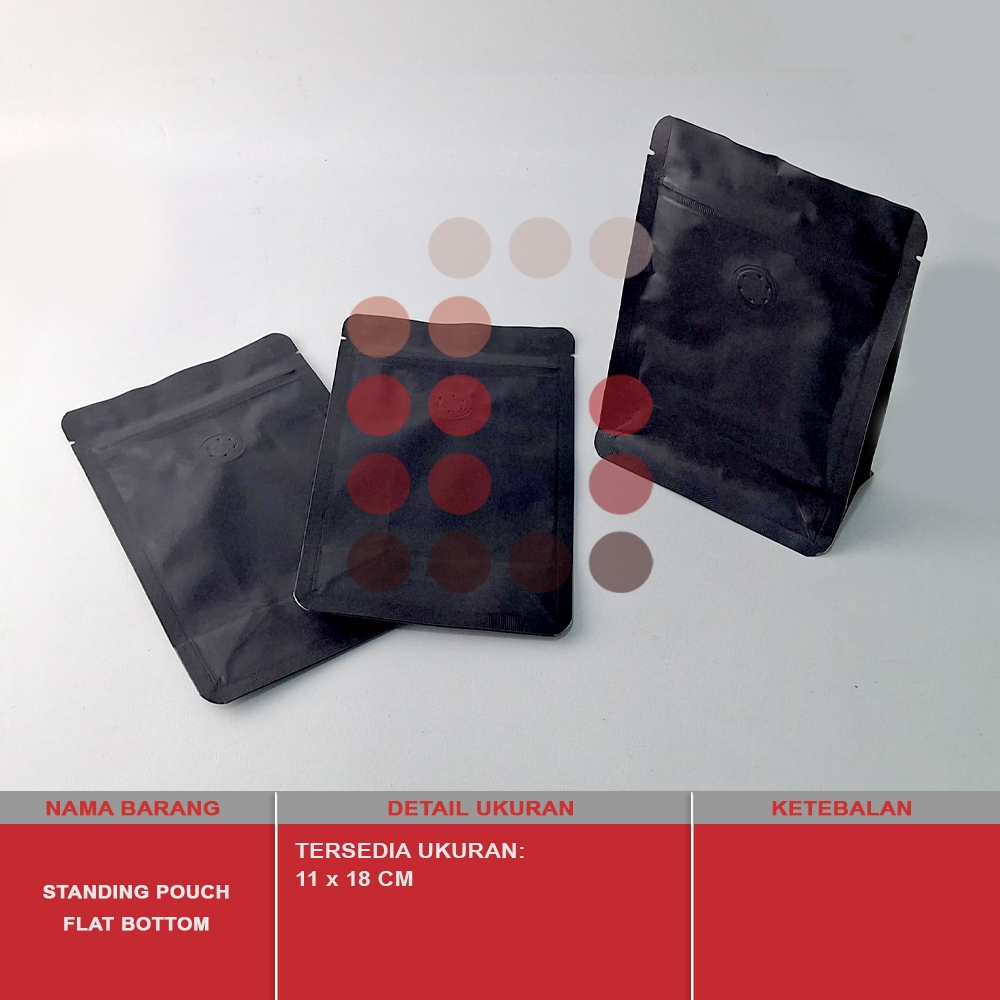 STANDING POUCH FLAT BOTTOM ALUMUNIUM ZIPPER VALVE / BLACK / KEMASAN BUBUK MINUMAN / KOPI