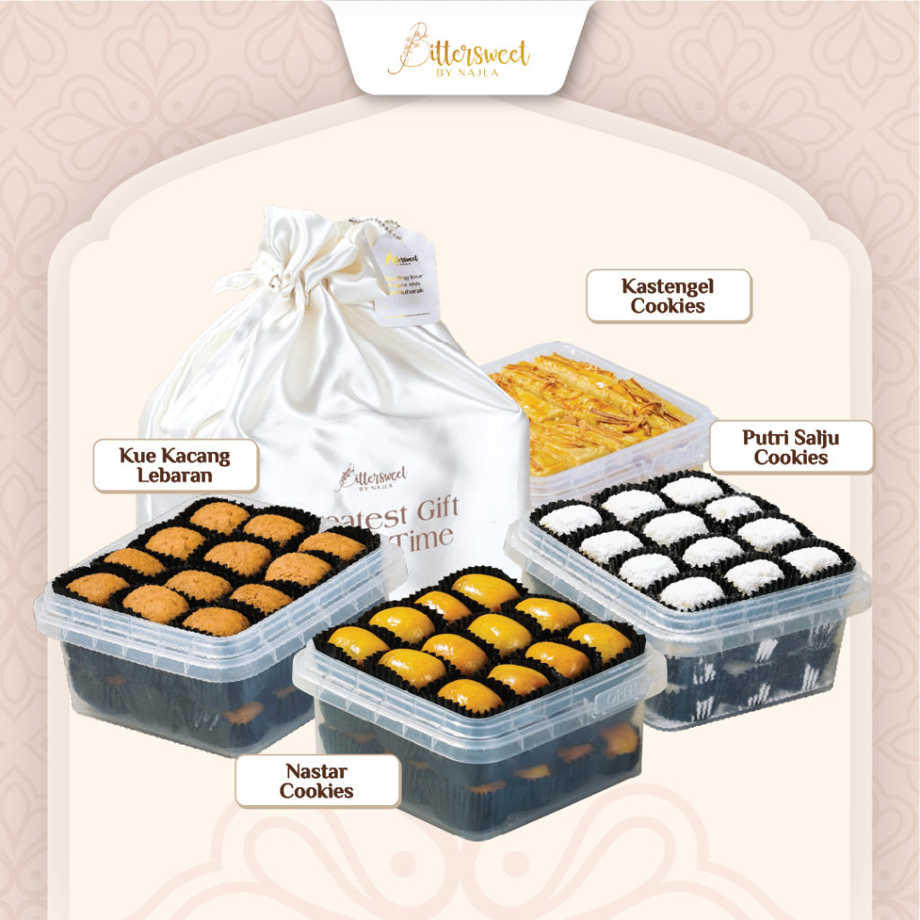 

Hampers Satin + 4 Cookies ( Nastar + Kastangel + Putri Salju + Kue Kacang ) [ SPESIAL RAMADHAN ]